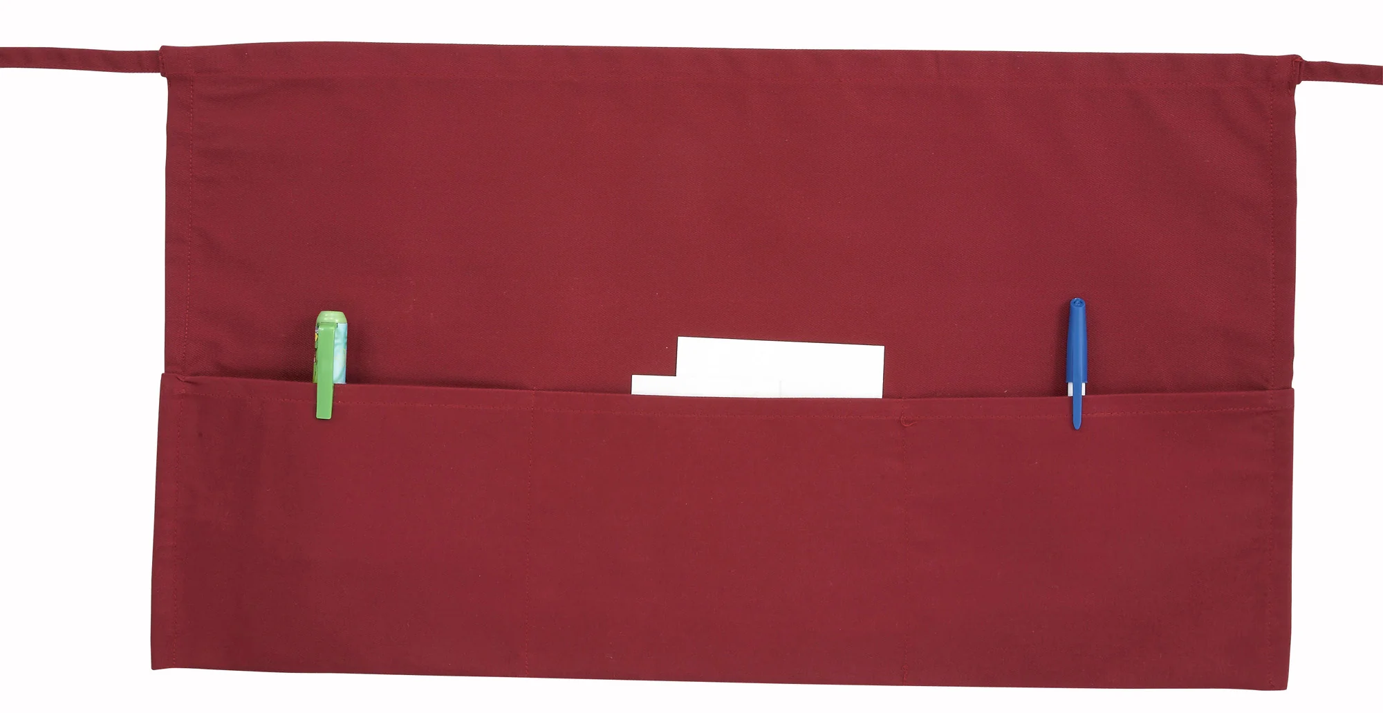 Winco WA-1221R 21-3/4 Inch Waist Apron Burgundy Cotton Poly with 3 Pockets - Image 2