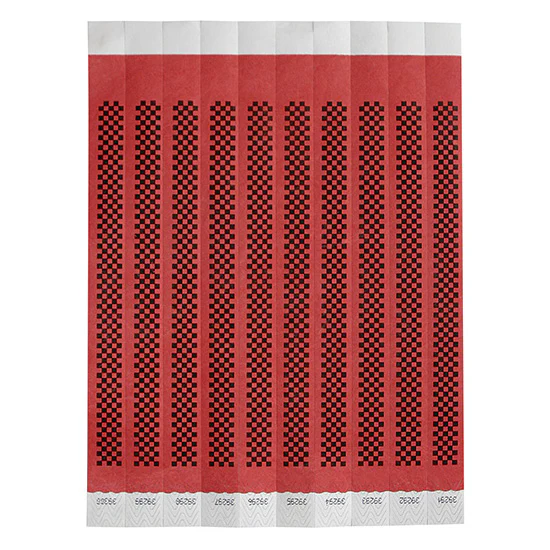 Winco WB-CHECKER Bar Maid Waterproof Tear-Free Wristbands - Checkerboard (Red/Black) (500 Pieces/Pack)
