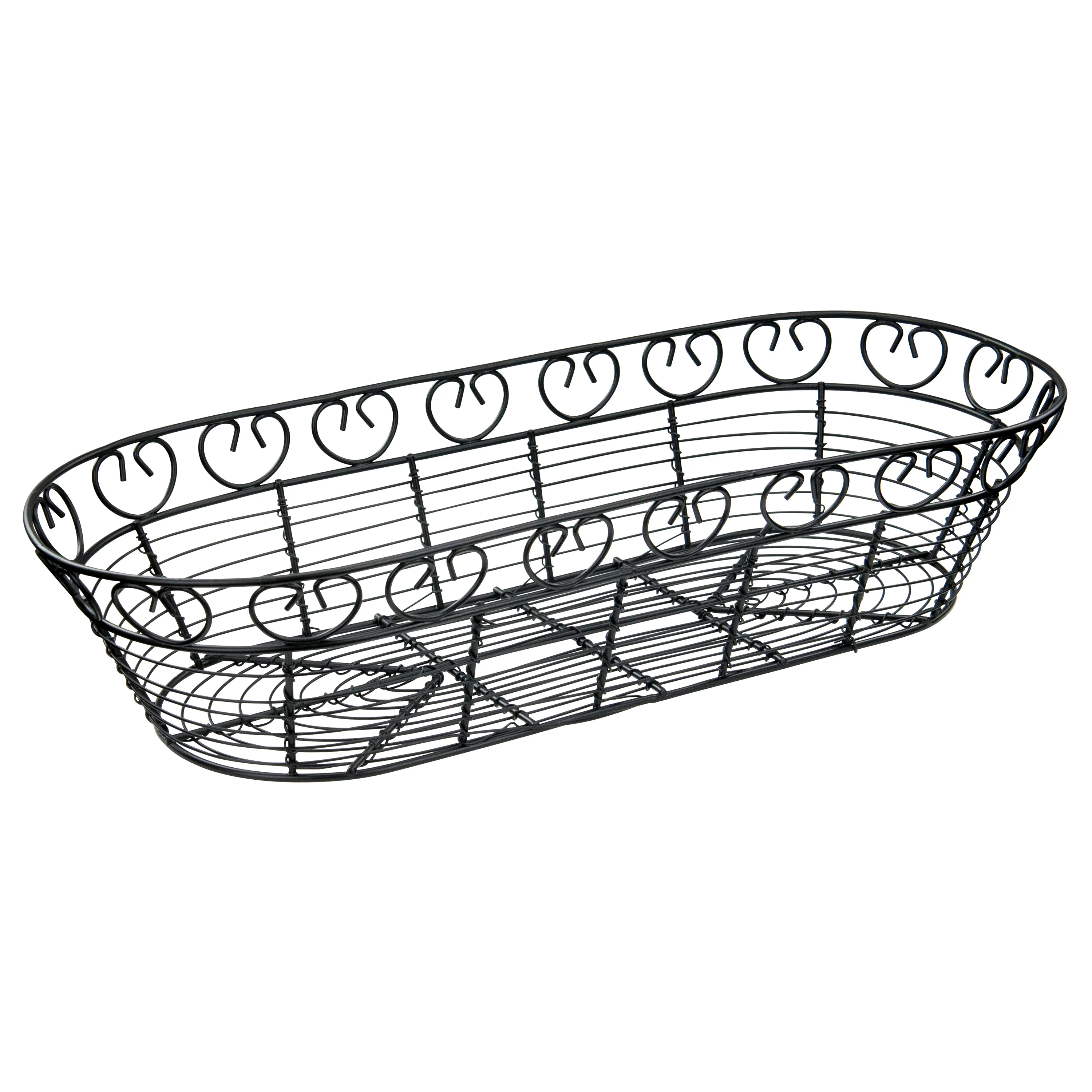Winco WBKG-15 15 Inch Wire Bread Fruit Basket Long Oval Black Metal
