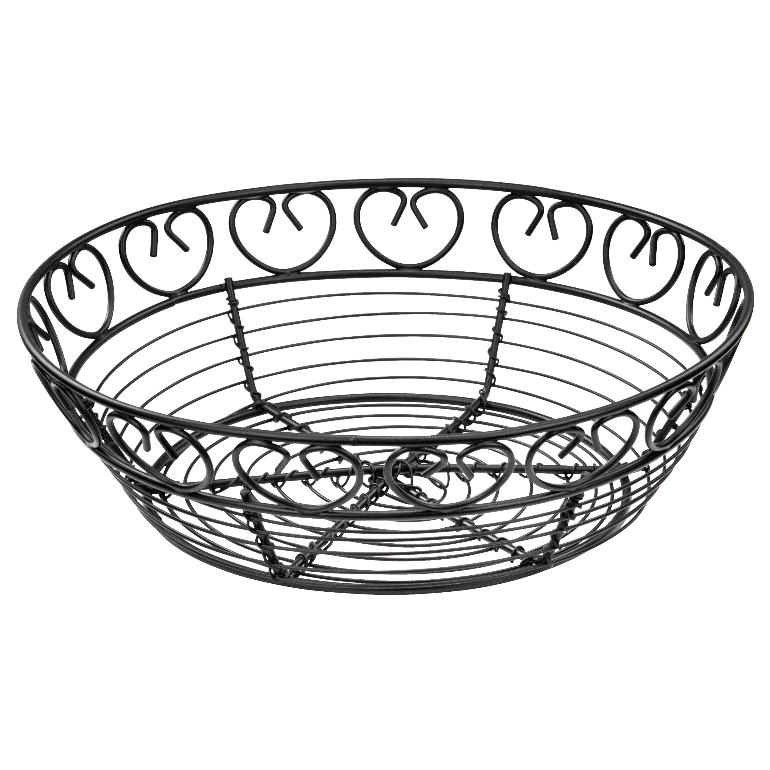 Winco WBKG-8R 8 Inch Diameter Round Black Wire Basket to Present Bread and Fruit - Image 2