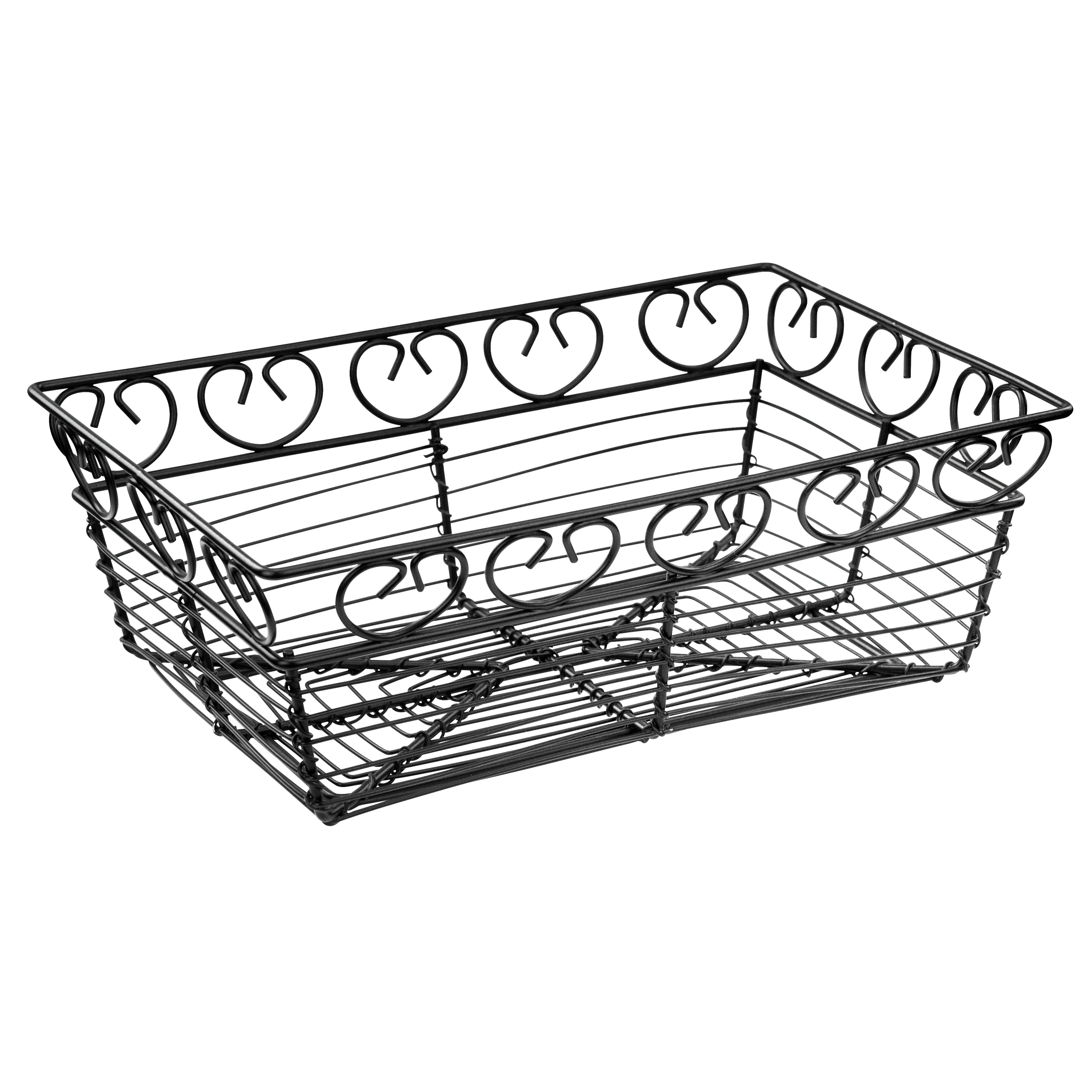 Winco WBKG-9 9 Inch Black Rectangular Bread/Fruit Basket Metal Wire Construction - Image 2