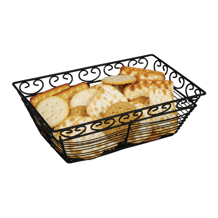 Winco WBKG-9 9 Inch Black Rectangular Bread/Fruit Basket Metal Wire Construction - Image 3