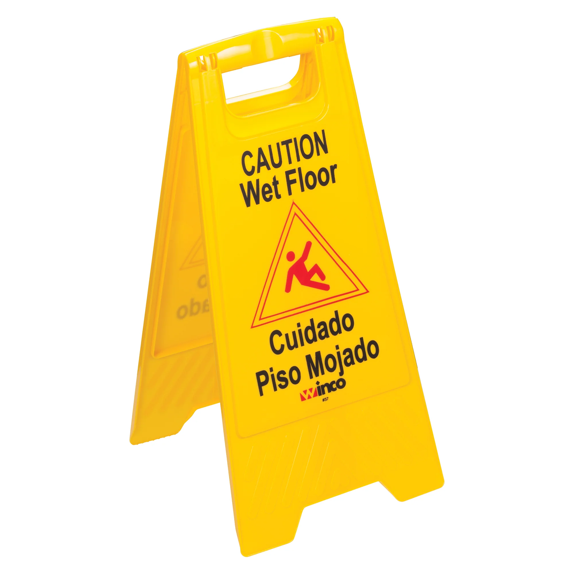 Winco WCS-25 12 Inch Wet Floor Caution Sign Yellow Plastic Bilingual - Image 2