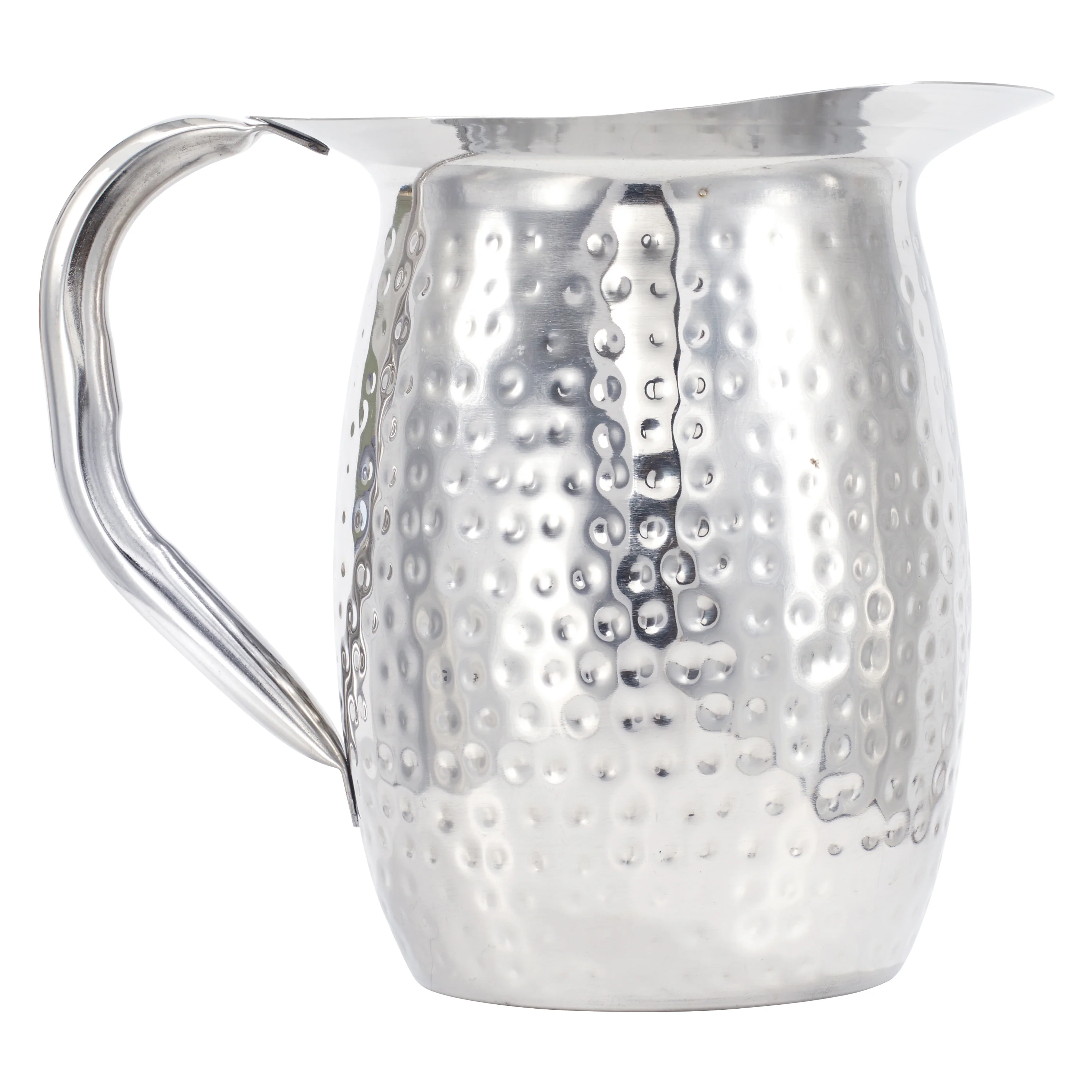 Winco WPB-2CH 2 Qt. Hammered Ice Catcher Bell Pitcher Stainless Steel Mirror Finish