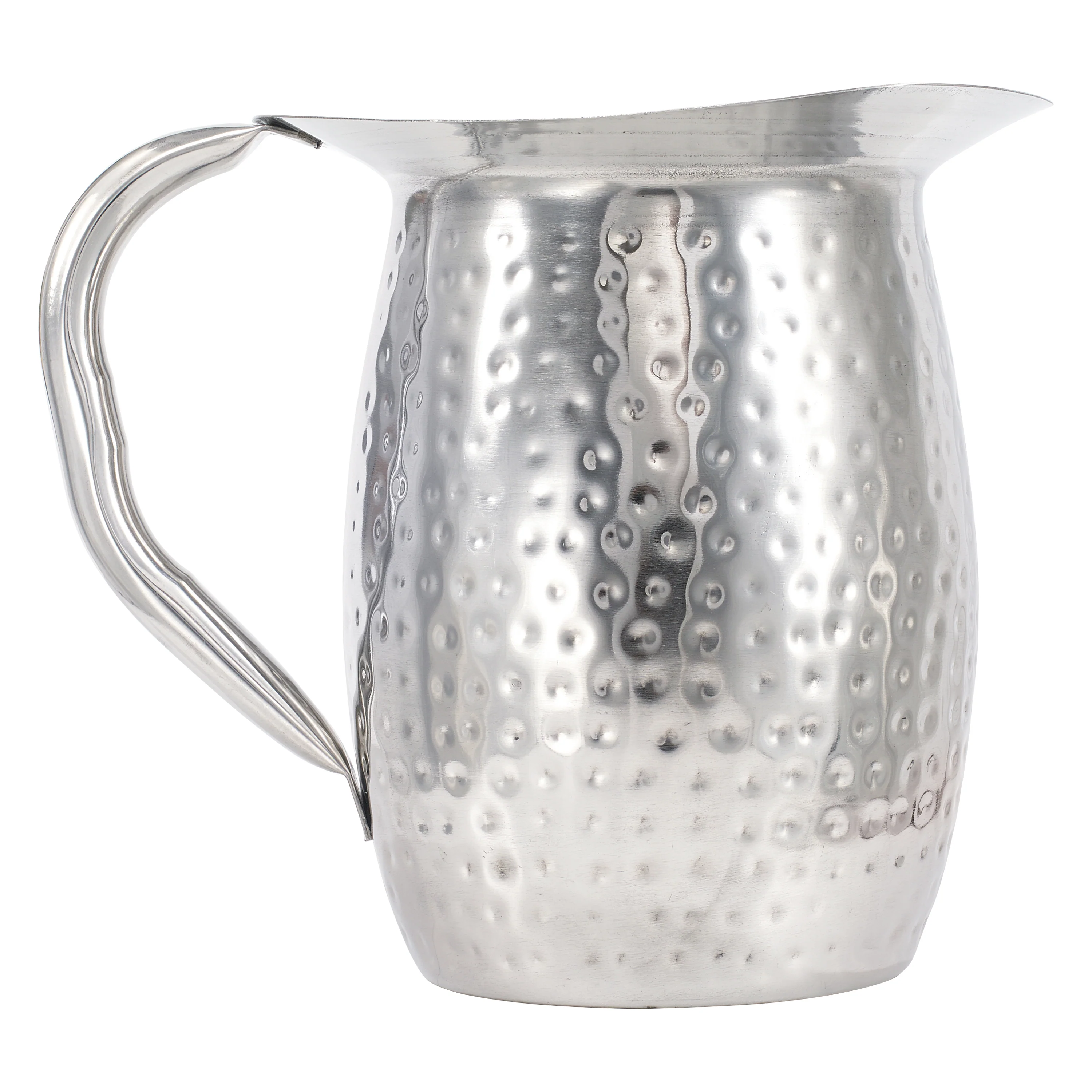 Winco WPB-2H 2 Quart Bell Pitcher with Handle Hammered Stainless Steel Mirror Finish