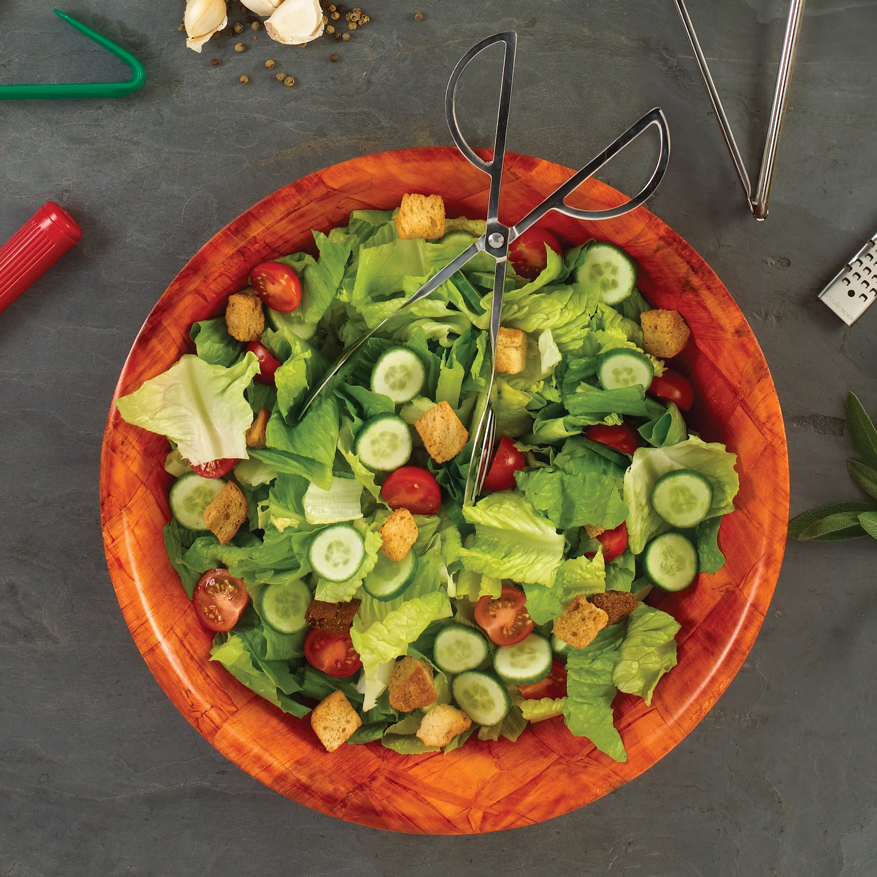 Winco WWB-14 14 Inch Diameter Round Salad Bowl Woven Wood Hand Wash - Image 2